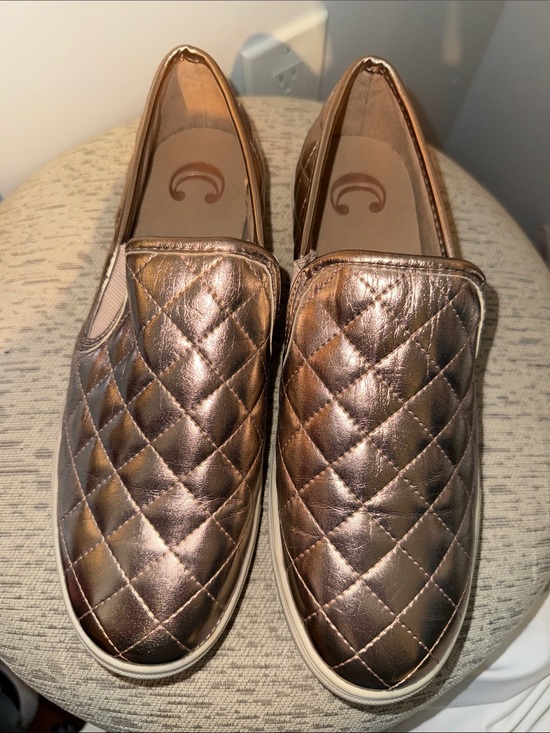 Charming Charlie Shoes - Charming Charlie Quilted Metallic Slip-On Sneakers - rose gold